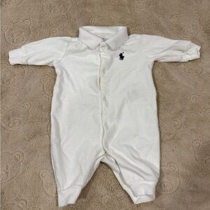 Ralph Lauren White Baby Footie with Navy Blue Pony Newborn